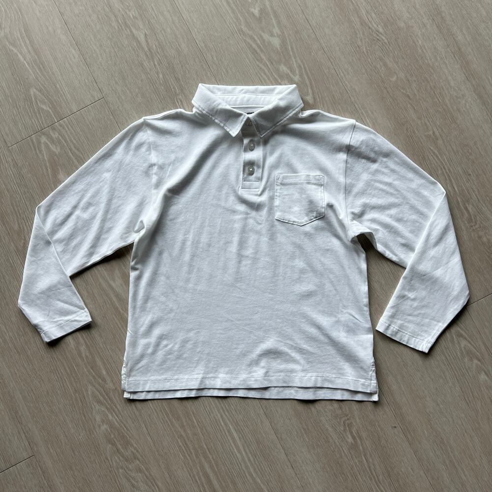 Crewcuts Kids Boys Small 6-7 Garment Dyed Long Sleeve Polo Shirt White Flaw